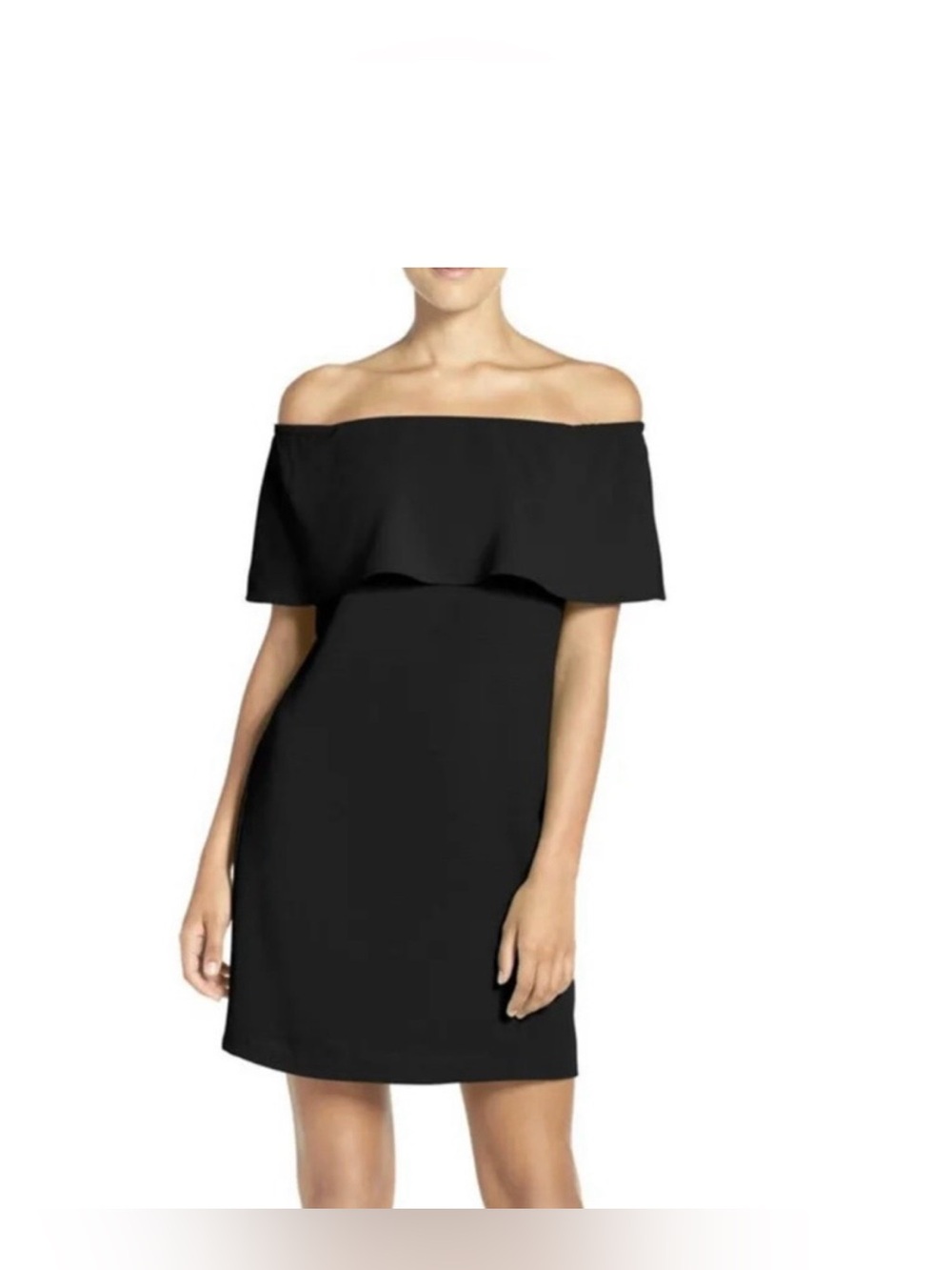 Charles Henry off the shoulder black cocktail dress